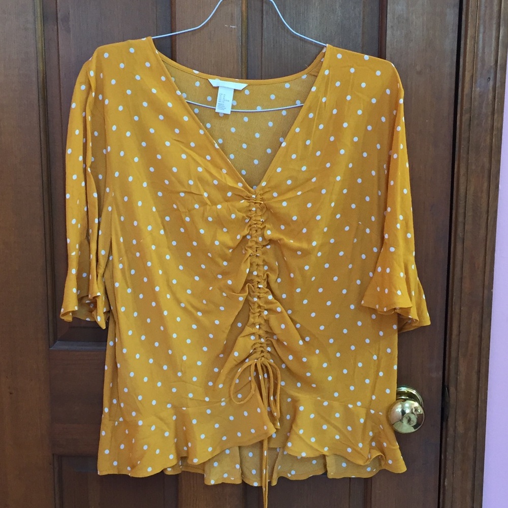 Polka Dot Ruched Yellow Top